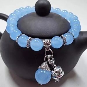 Blue Agate Beaded Stretch Charm Bracelet